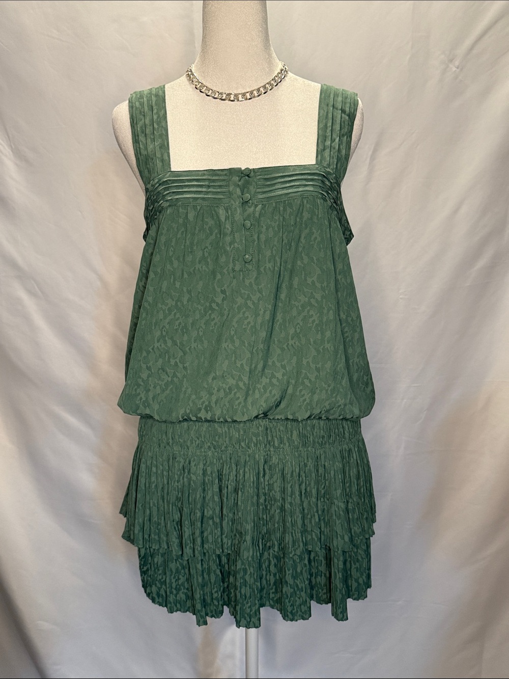 Current Air Green Textured Tiered Mini Dress